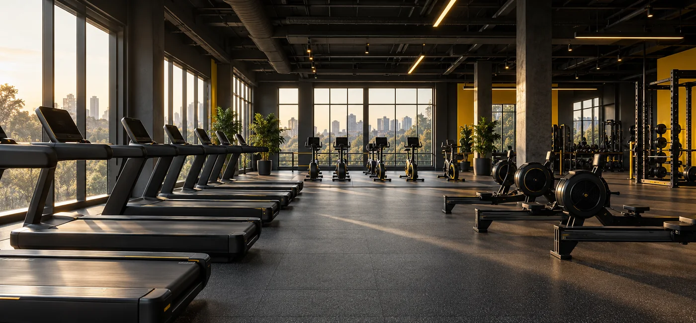 Zona conceptual de cardio con máquinas de entrenamiento